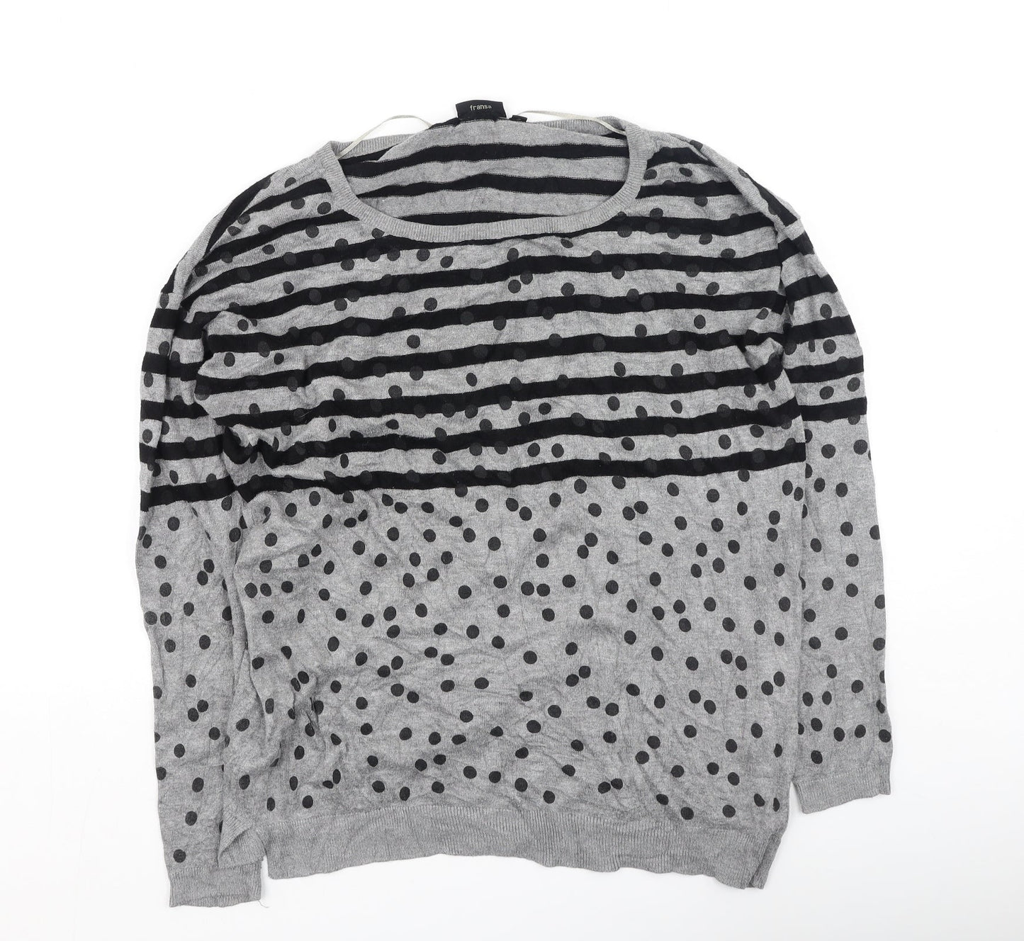 Fransa Womens Grey Striped Viscose Pullover Sweatshirt Size M
