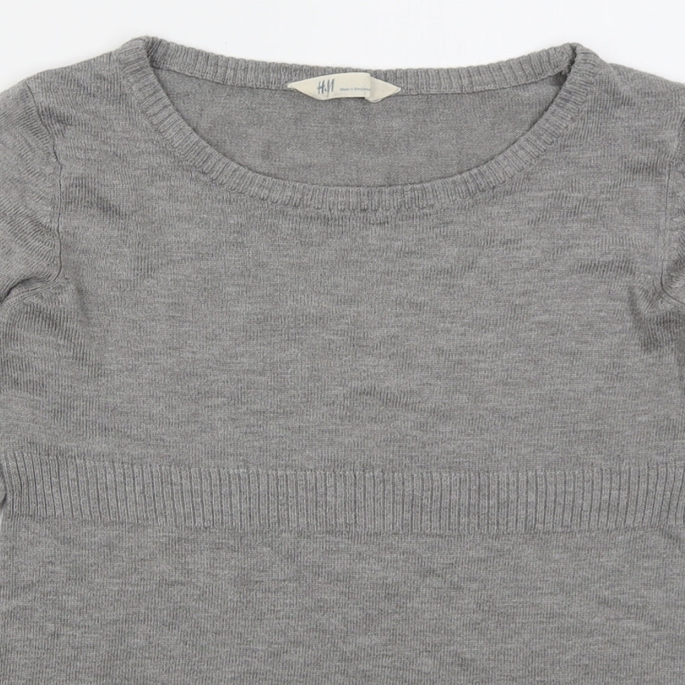 H&M Womens Grey Boat Neck  Acrylic Pullover Jumper Size S