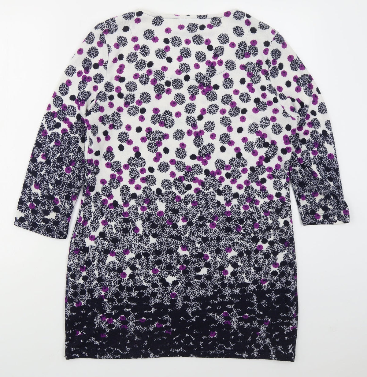 Marks and Spencer Womens Blue Round Neck Floral Polyester Pullover Jumper Size 14