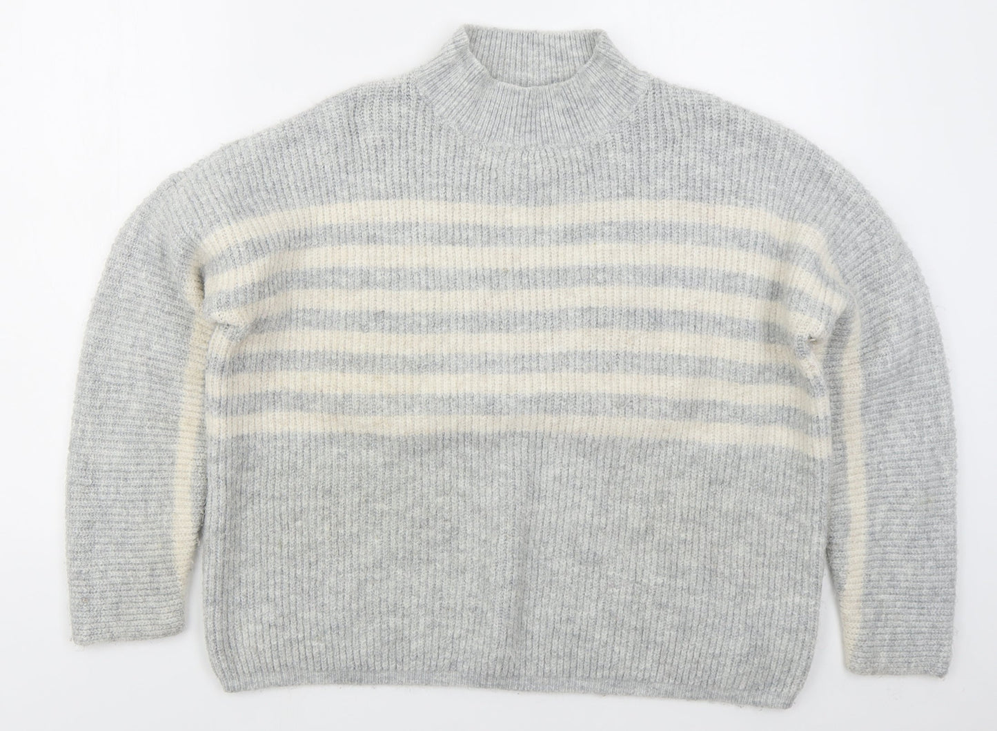 Matalan Womens Grey Mock Neck Striped Acrylic Pullover Jumper Size L