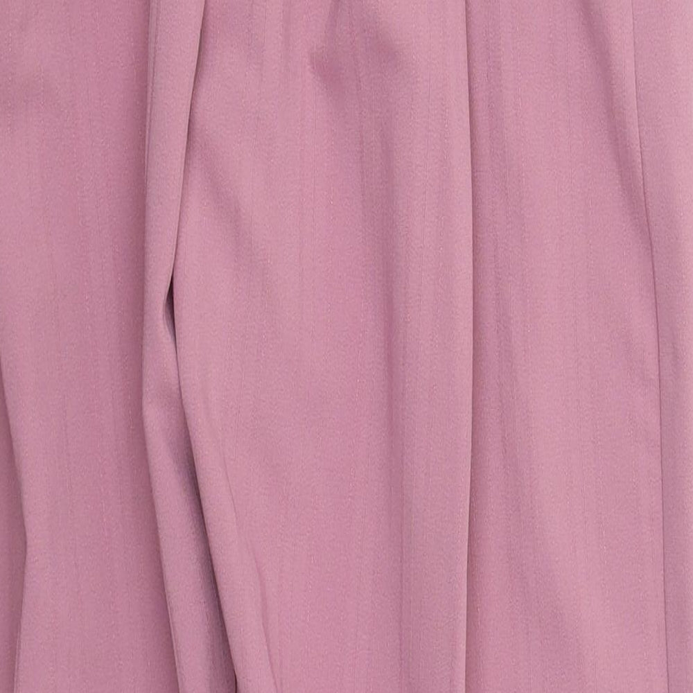 Preworn Womens Pink Striped Polyester Trousers  Size 8 L28 in Regular