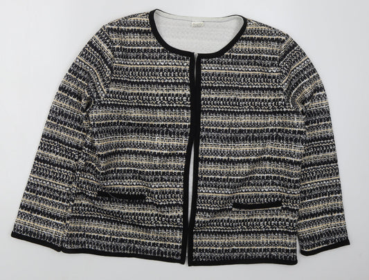 La Maison Du Jersey Womens Black Geometric  Jacket  Size 16  Hook & Eye - Beige
