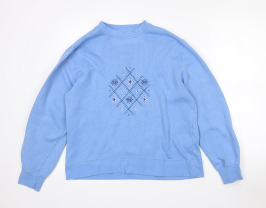 Preworn Womens Blue Floral Polyester Pullover Sweatshirt Size L   - L/XL