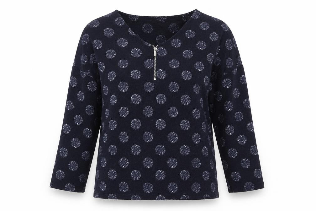 Bonmarché Womens Blue Polka Dot Polyester Jersey T-Shirt Size 12 Round Neck