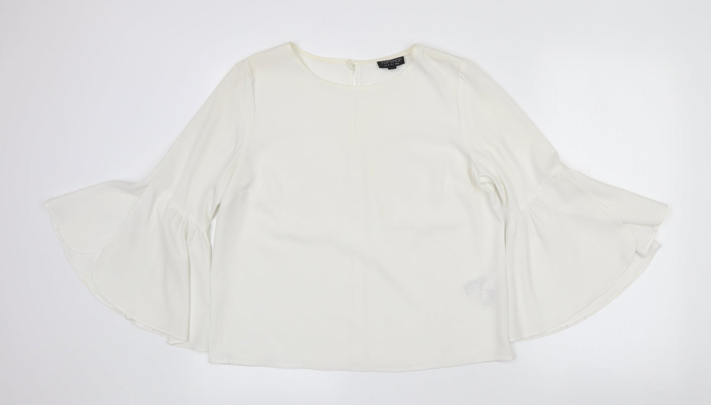 Topshop Womens White  Polyester Kimono Blouse Size 10 Round Neck