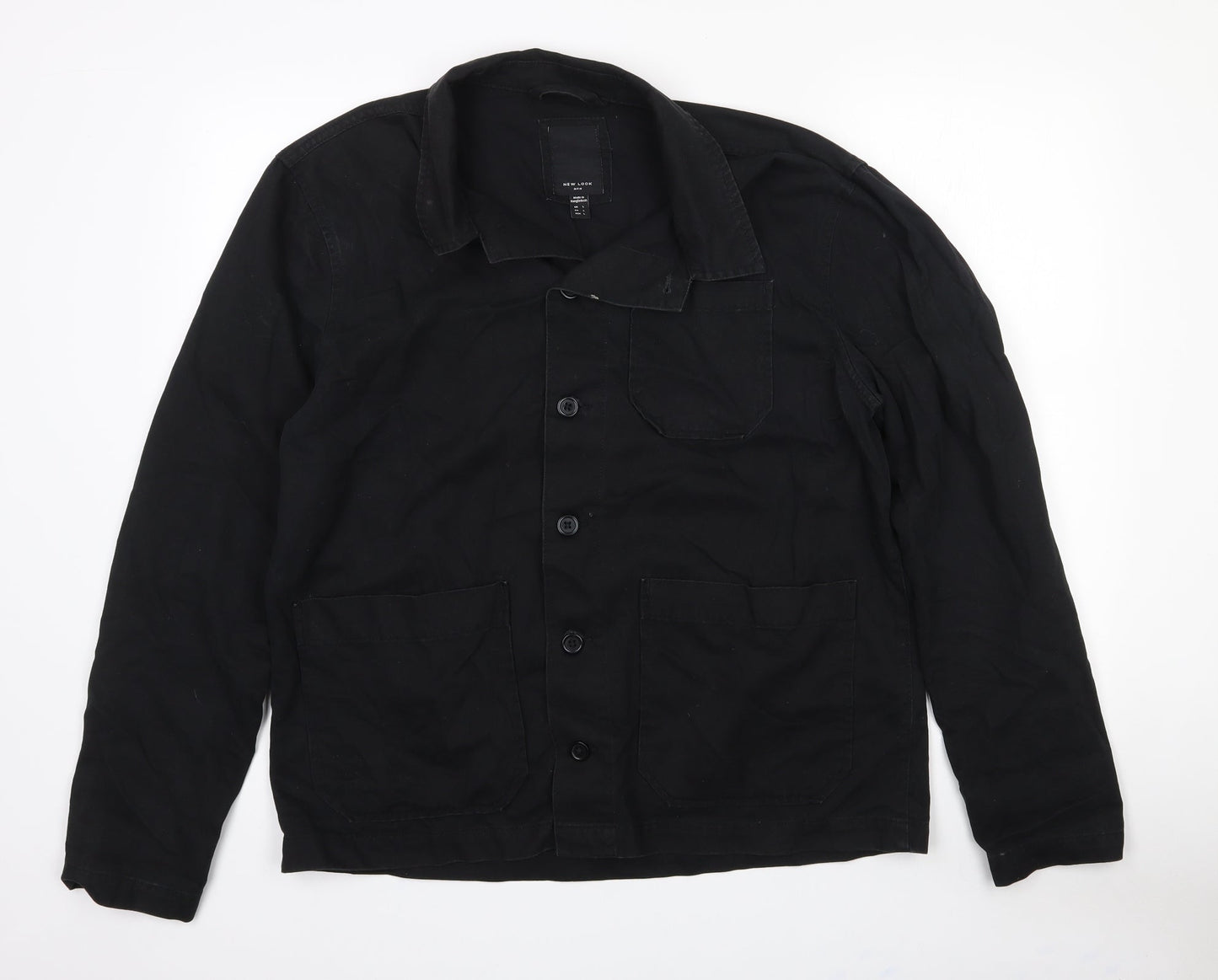New Look Mens Black  Cotton  Button-Up Size L Collared Button