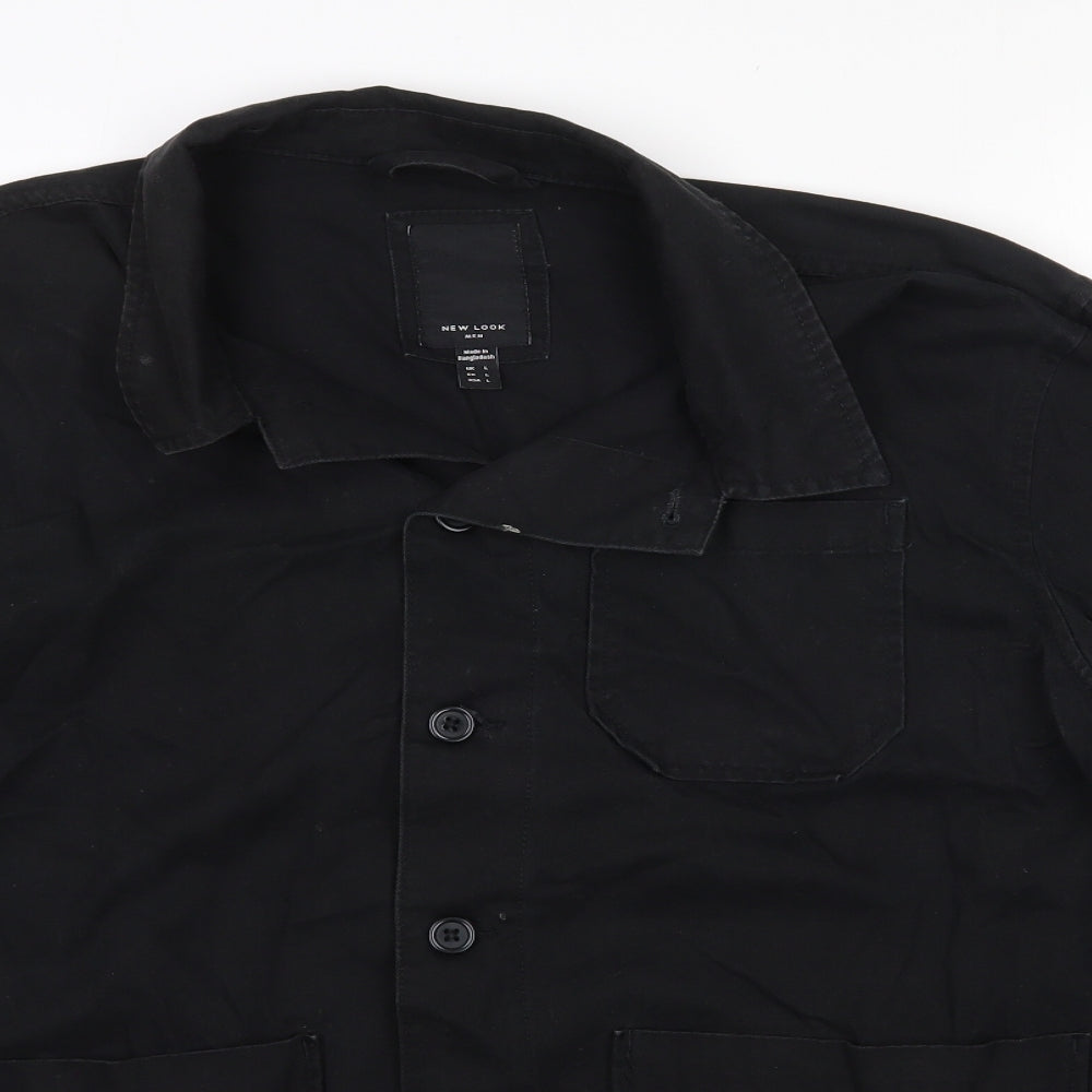 New Look Mens Black  Cotton  Button-Up Size L Collared Button