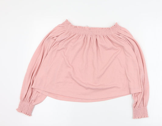 H&M Womens Pink  Polyester Basic Blouse Size M Off the Shoulder