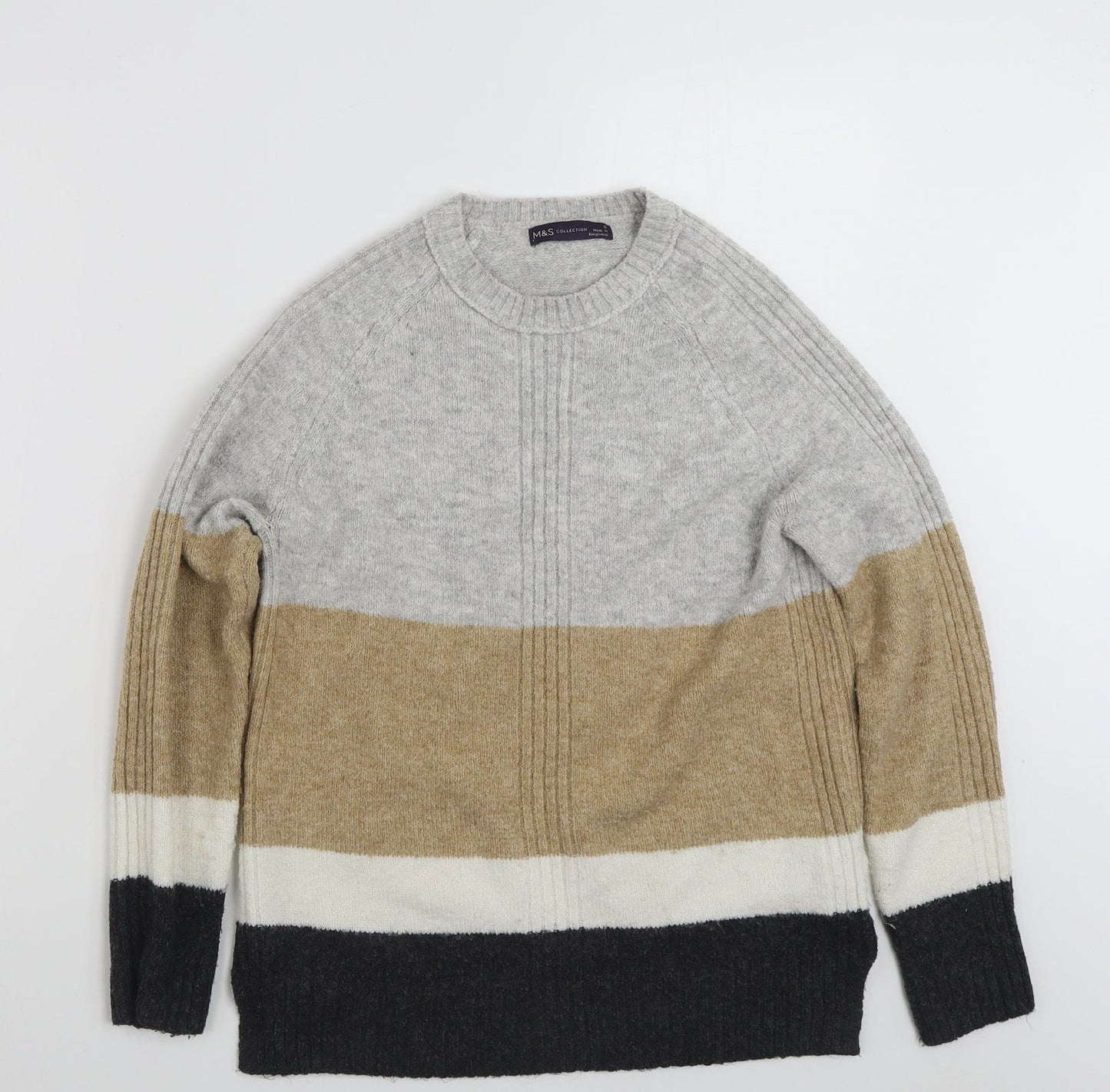 Marks and Spencer Womens Grey Crew Neck  Acrylic Pullover Jumper Size S   - Colourblock