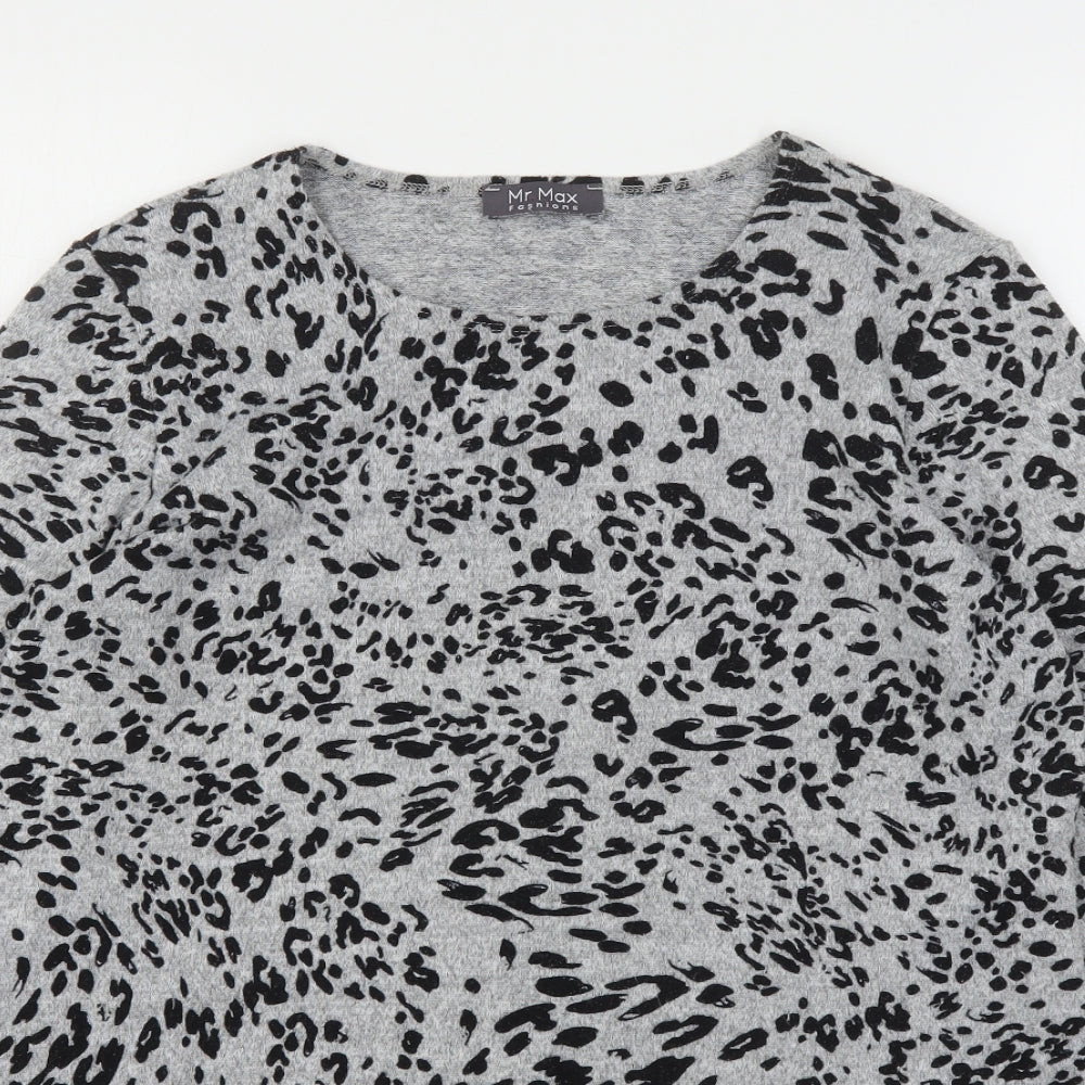 Mr Max Womens Grey Round Neck Animal Print Polyester Pullover Jumper Size S