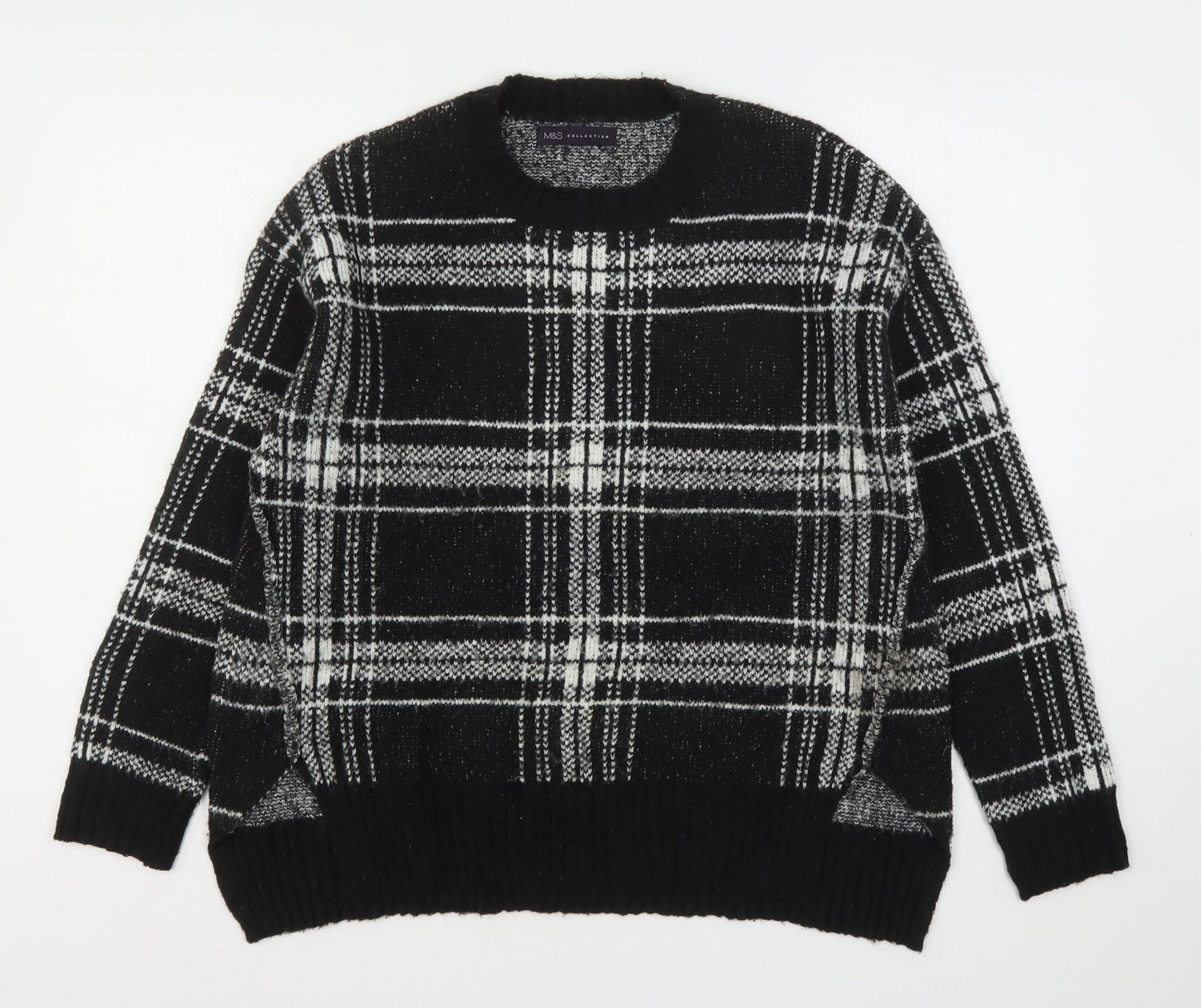 Marks and Spencer Womens Multicoloured Round Neck Plaid Acrylic Pullover Jumper Size M