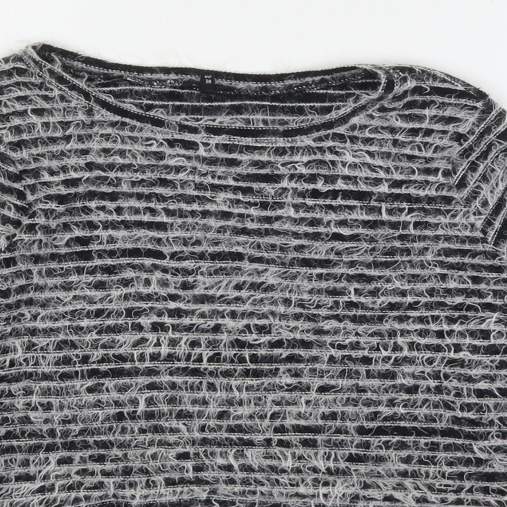 River Island Womens Grey Round Neck Striped Cotton Pullover Jumper Size 12