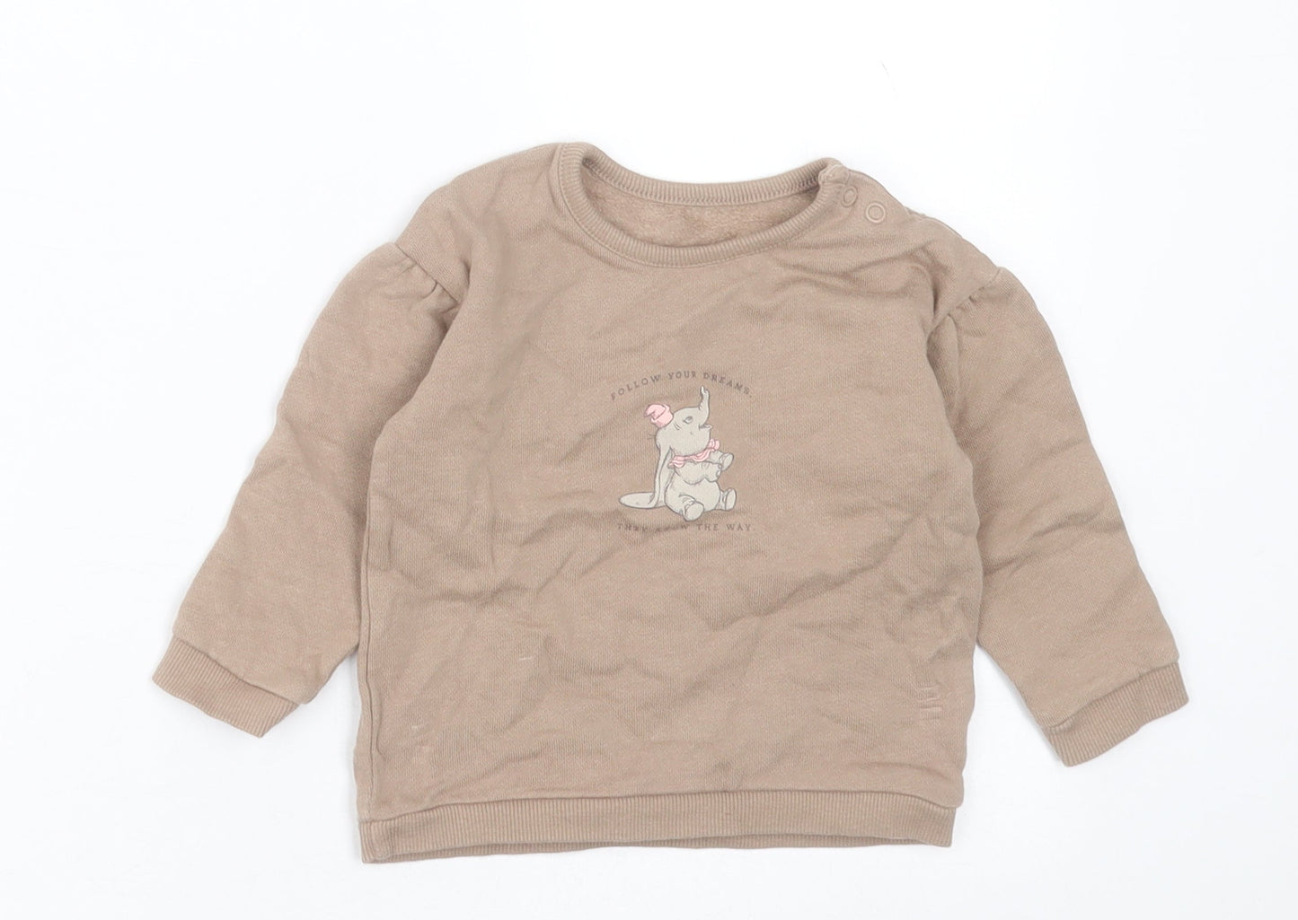 George Girls Brown  Cotton Pullover Jumper Size 9-12 Months  Button