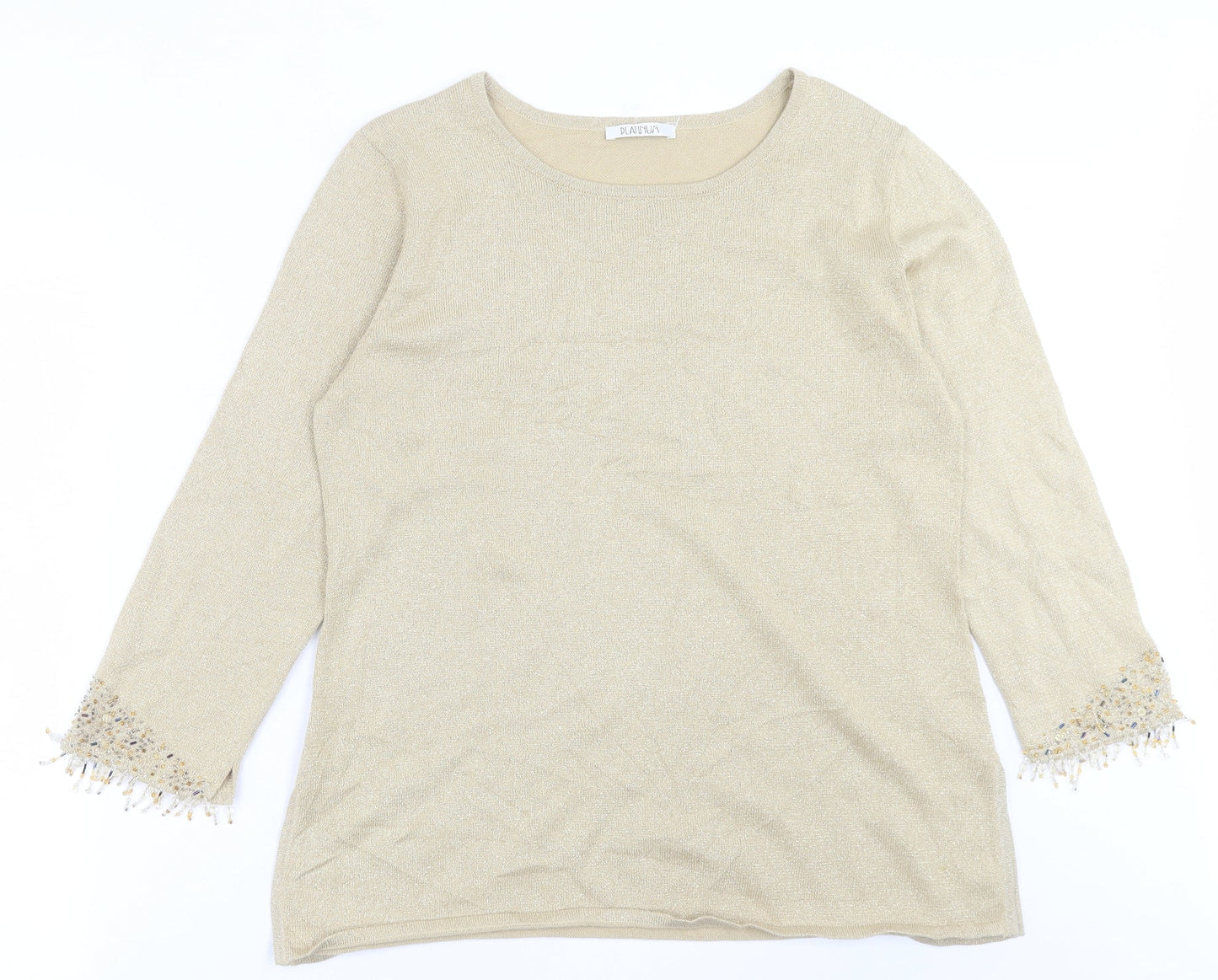 Platinum Womens Gold Crew Neck  Acetate Pullover Jumper Size M