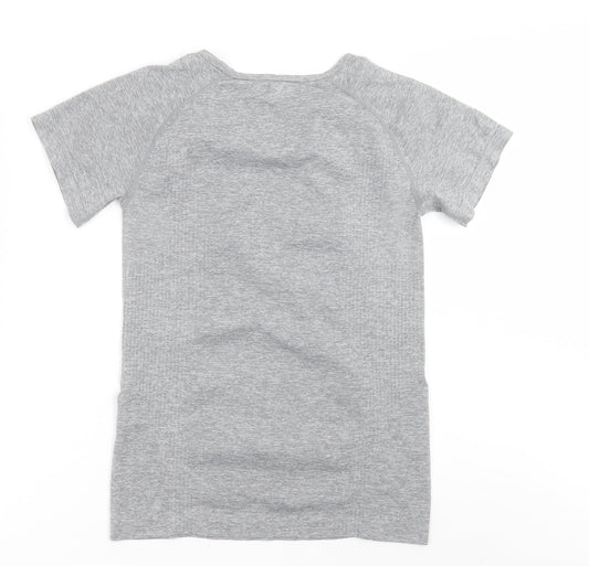 Work Out Womens Grey  Polyester Basic T-Shirt Size S Crew Neck Pullover