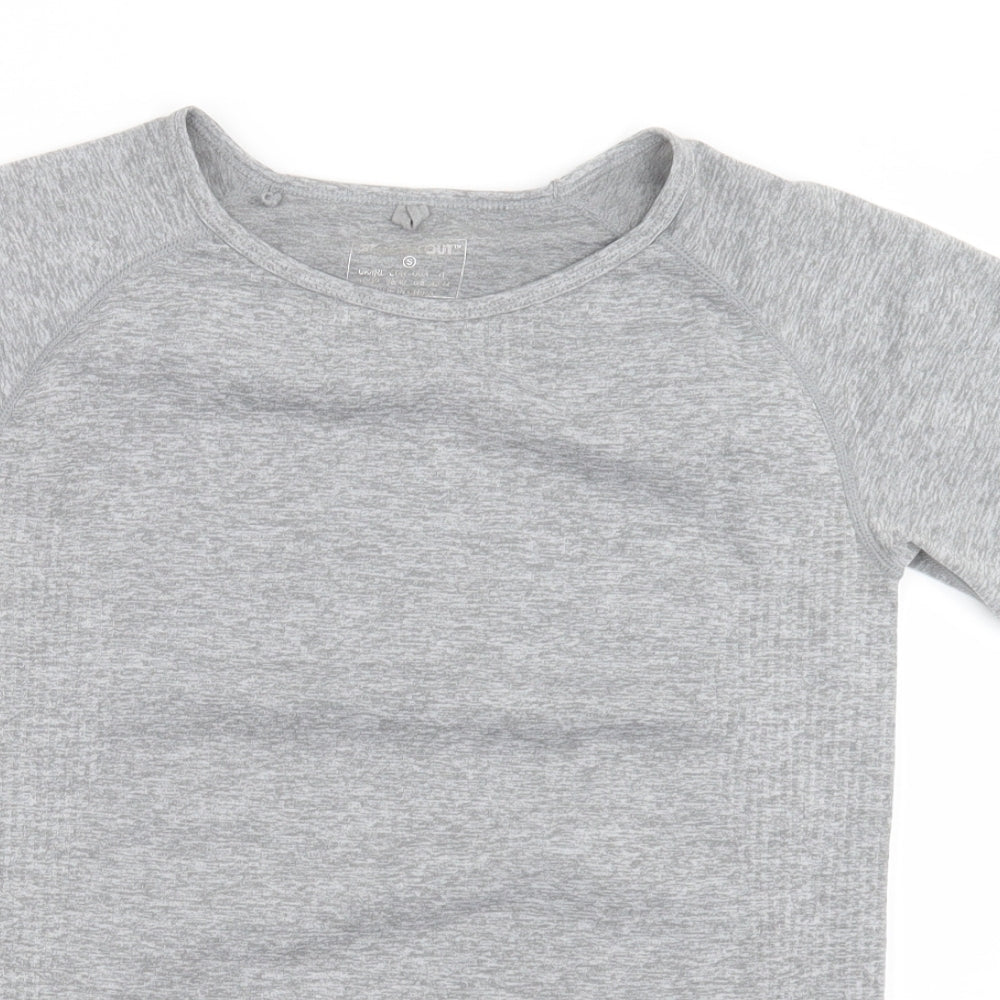 Work Out Womens Grey  Polyester Basic T-Shirt Size S Crew Neck Pullover