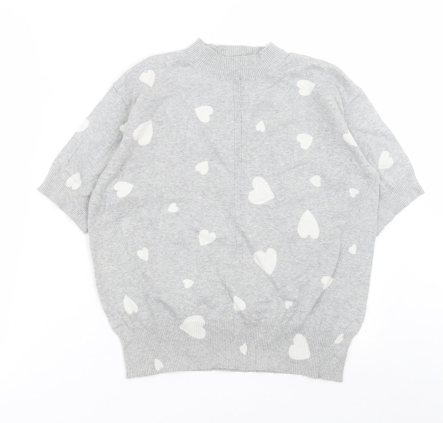 Marks and Spencer Womens Grey Crew Neck Geometric Cotton Pullover Jumper Size S