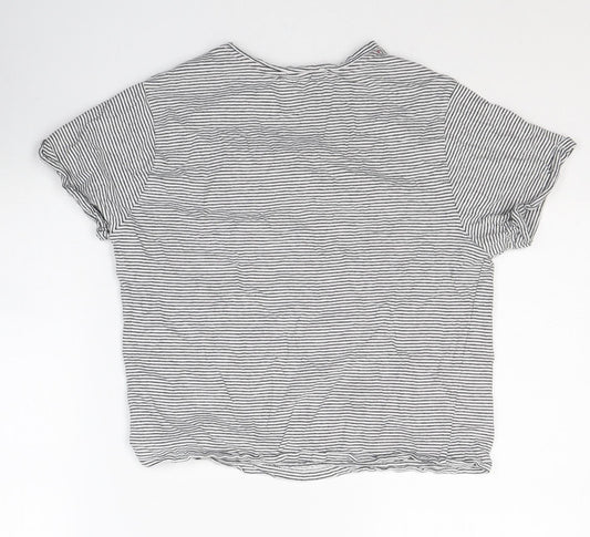 New Look Girls White Striped Cotton Basic T-Shirt Size M Round Neck Pullover - Sassy