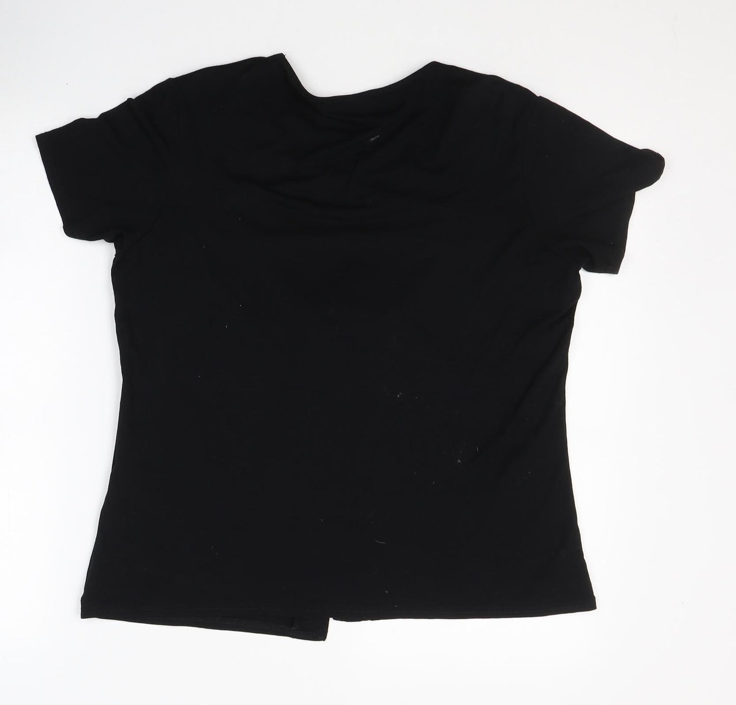 JUST ELEGANCE Womens Black Geometric Viscose Basic T-Shirt Size 14 Round Neck