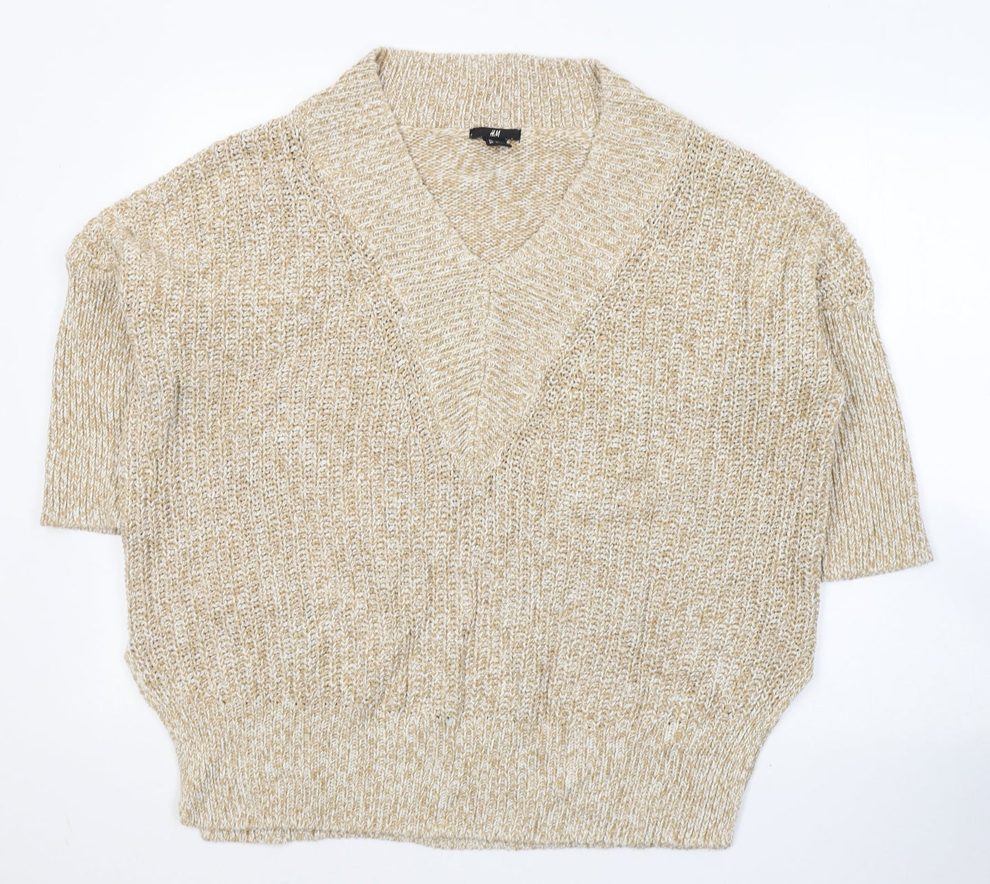 H&M Womens Beige V-Neck  Acrylic Pullover Jumper Size M