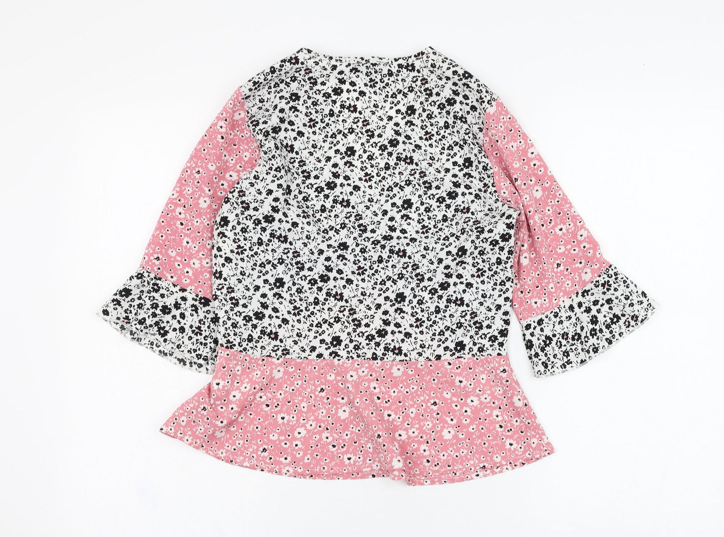 Wednesday's Girl Womens Pink Floral Polyester Basic Blouse Size S V-Neck