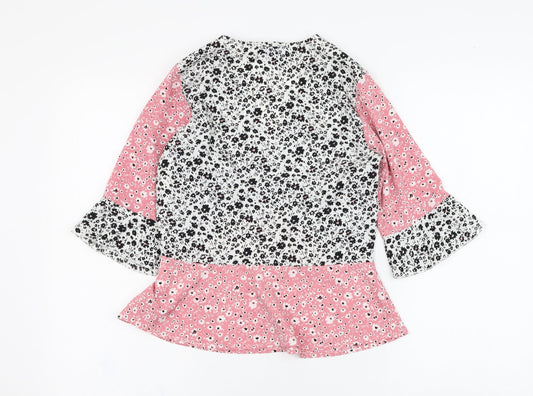 Wednesday's Girl Womens Pink Floral Polyester Basic Blouse Size S V-Neck