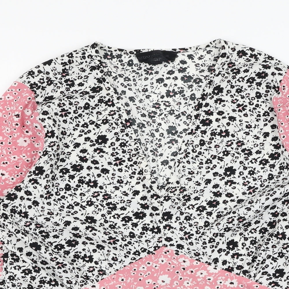 Wednesday's Girl Womens Pink Floral Polyester Basic Blouse Size S V-Neck