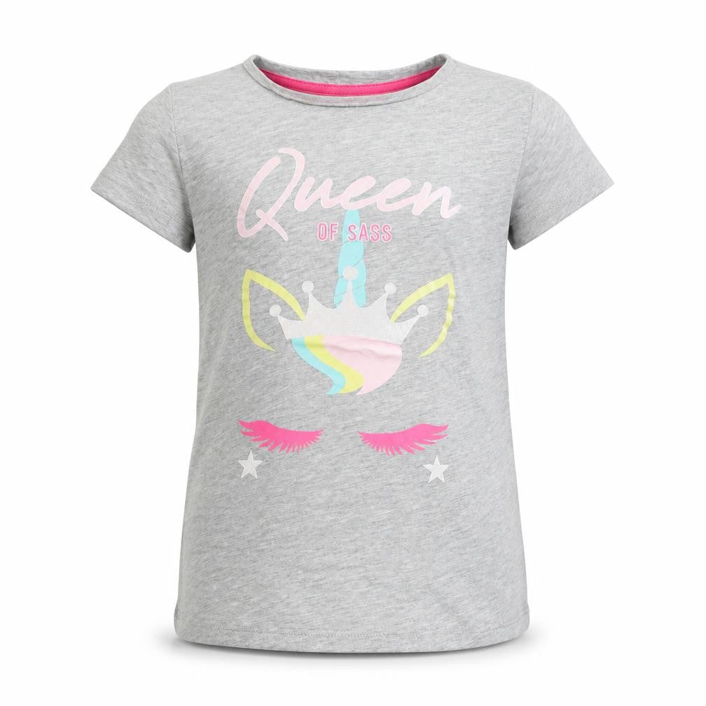 Pep&co Girls Grey  Cotton Basic T-Shirt Size 8-9 Years Round Neck Pullover - Queen of sass