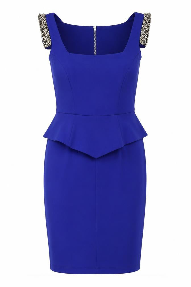 River Island Womens Blue  Polyester Pencil Dress  Size 10  Square Neck Zip