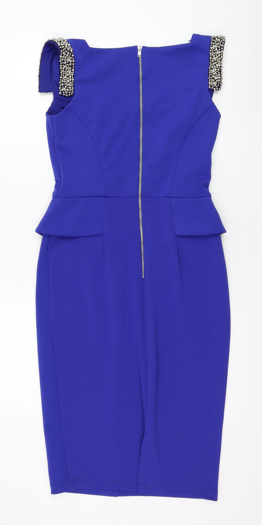 River Island Womens Blue  Polyester Pencil Dress  Size 10  Square Neck Zip