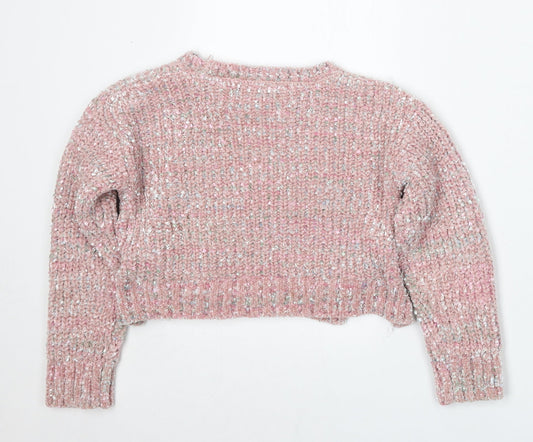 Matalan Girls Pink Round Neck  Polyester Pullover Jumper Size 8 Years