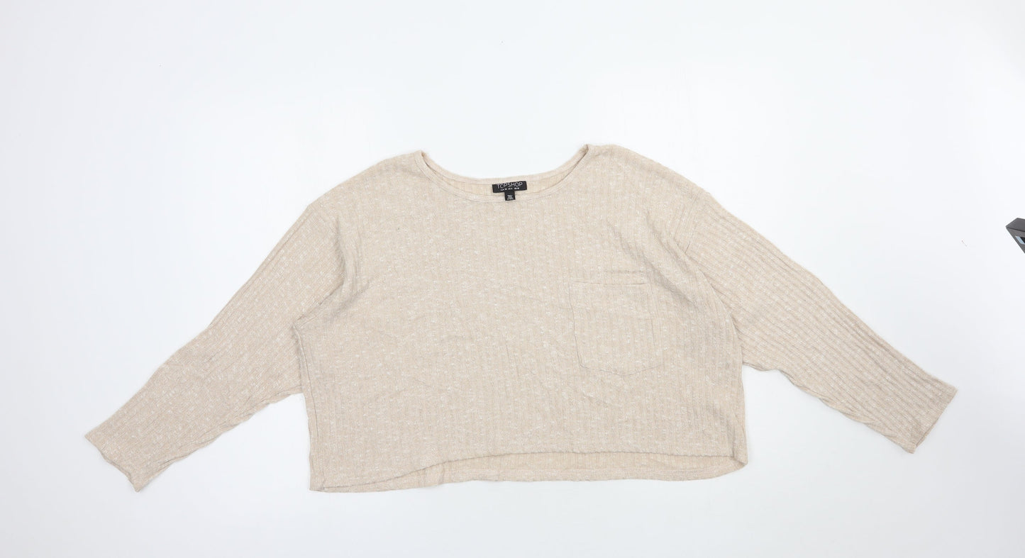 Topshop Womens Beige  Polyester Cropped Blouse Size 10 Boat Neck