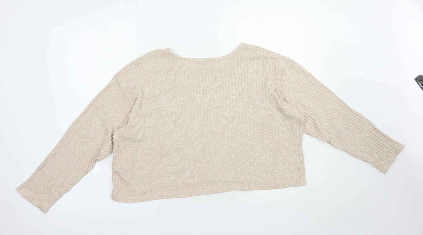 Topshop Womens Beige  Polyester Cropped Blouse Size 10 Boat Neck