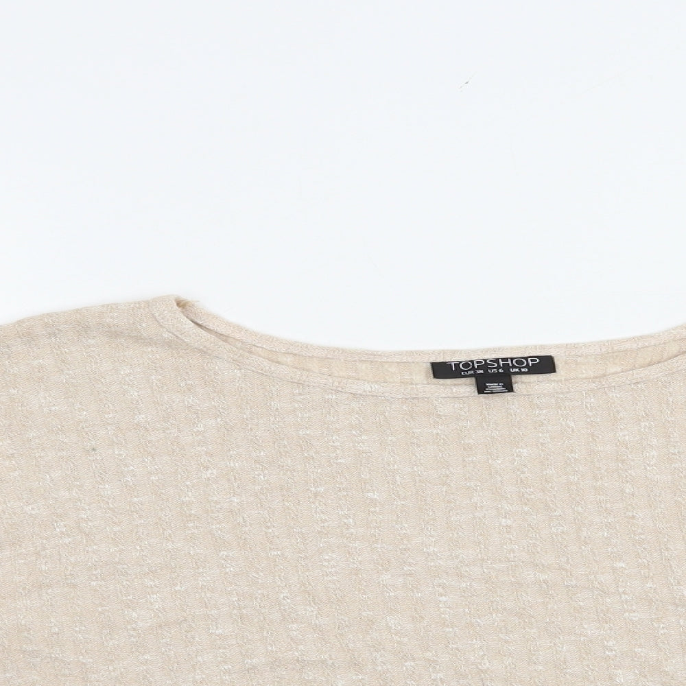 Topshop Womens Beige  Polyester Cropped Blouse Size 10 Boat Neck