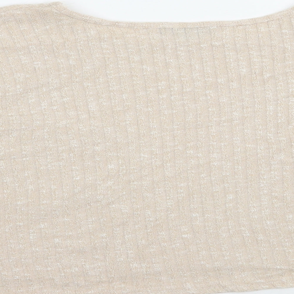 Topshop Womens Beige  Polyester Cropped Blouse Size 10 Boat Neck