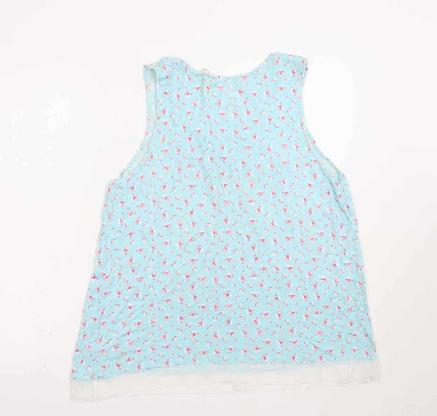Ellen Tracy Womens Blue Floral Viscose Basic Tank Size L V-Neck