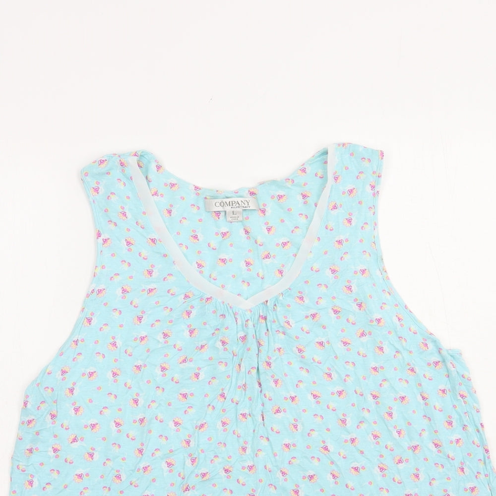 Ellen Tracy Womens Blue Floral Viscose Basic Tank Size L V-Neck