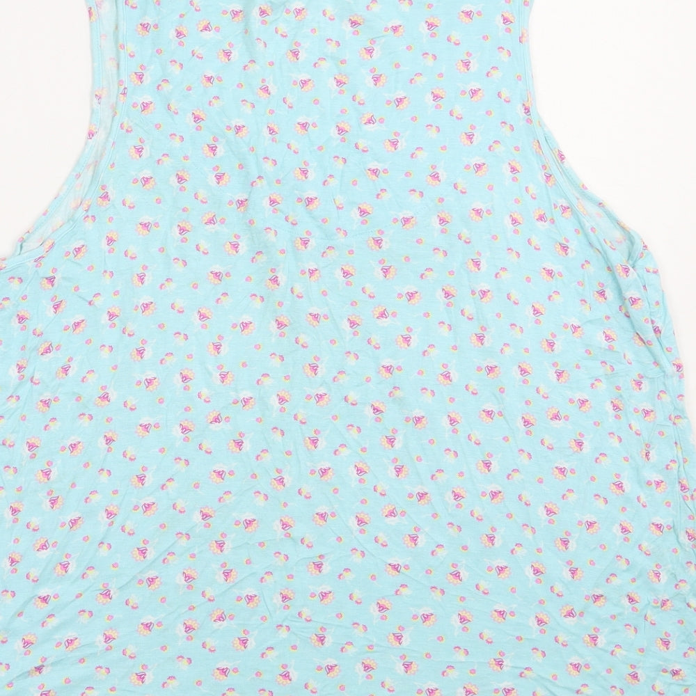 Ellen Tracy Womens Blue Floral Viscose Basic Tank Size L V-Neck