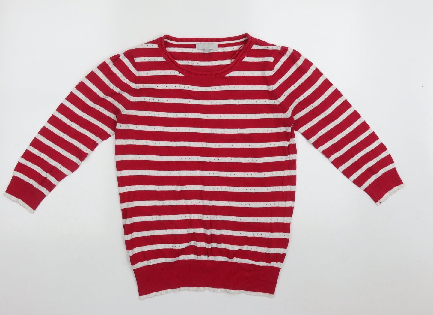 Debenhams Womens Pink Round Neck Striped Cotton Pullover Jumper Size 10