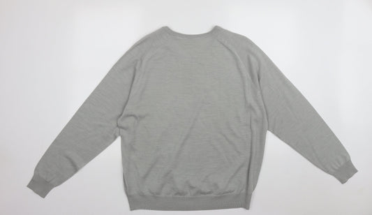 Bar Harbour Mens Grey V-Neck  Acrylic Pullover Jumper Size L