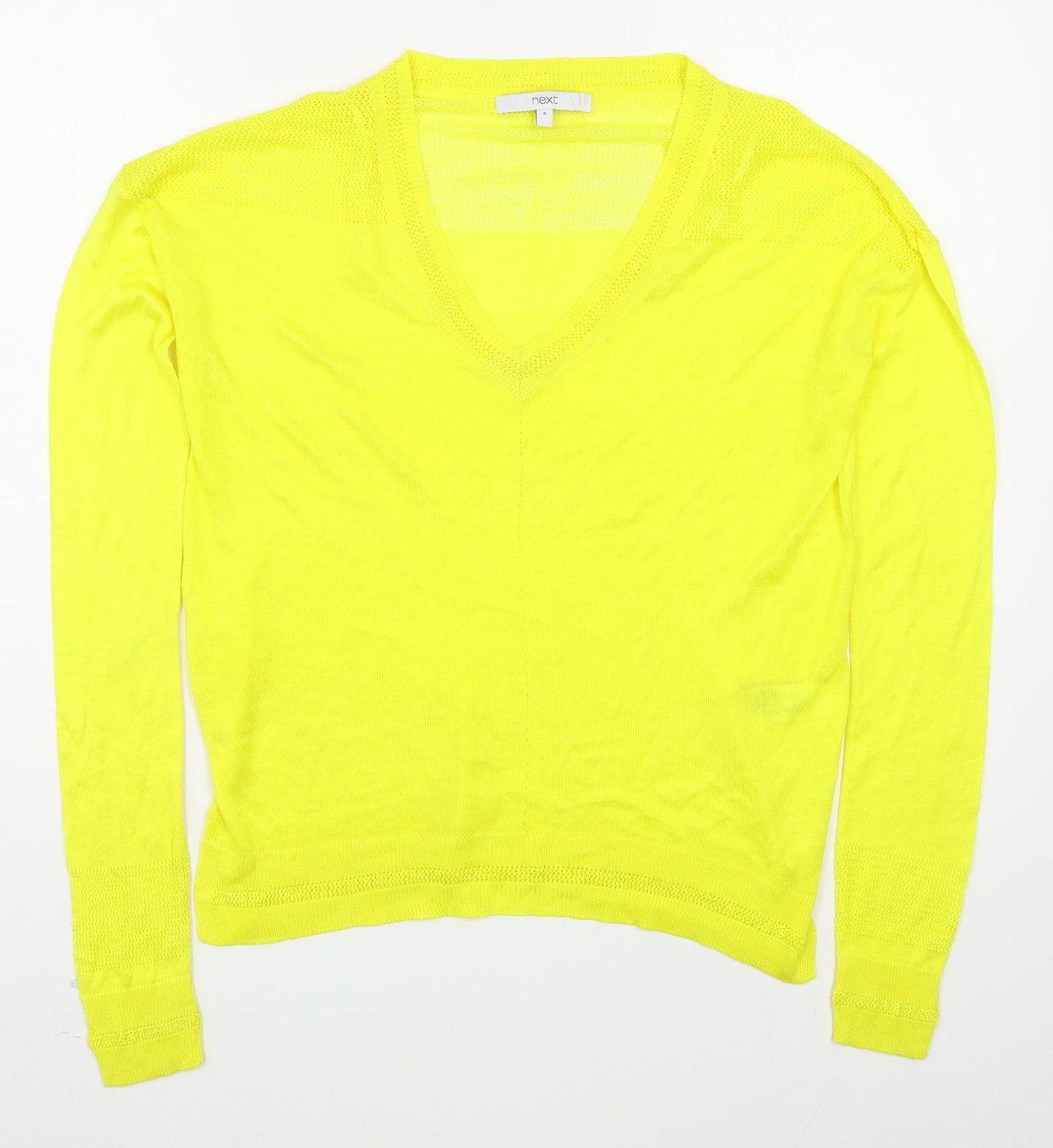 NEXT Womens Yellow V-Neck  Viscose Pullover Jumper Size 8