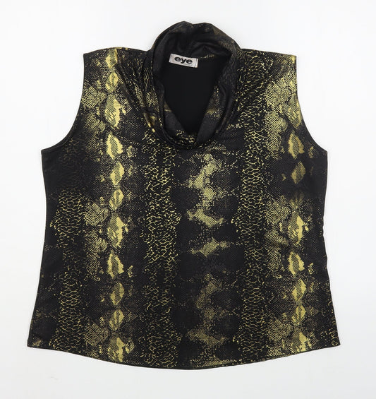 Eye Casual Womens Gold Animal Print Polyester Basic Blouse Size 2XL Cowl Neck