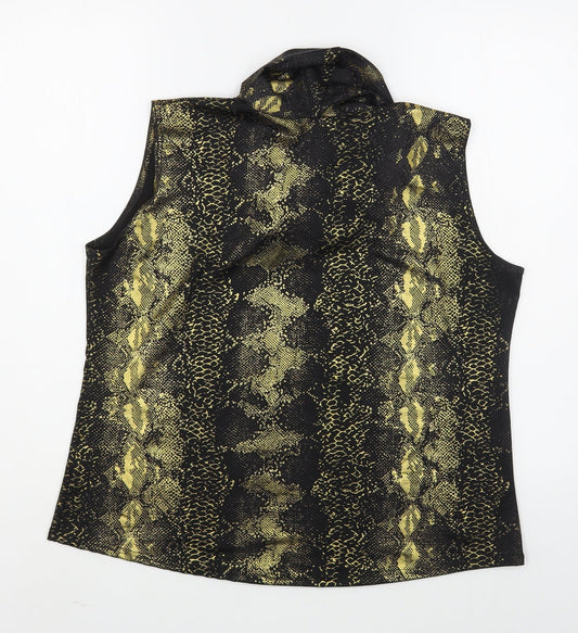 Eye Casual Womens Gold Animal Print Polyester Basic Blouse Size 2XL Cowl Neck