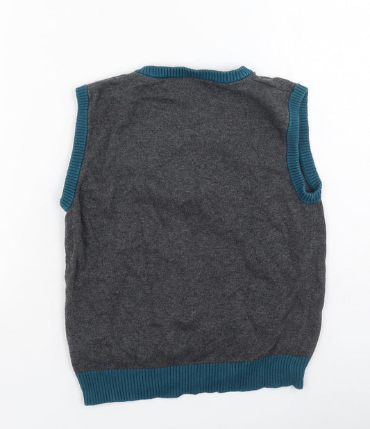 Marks and Spencer Girls Grey V-Neck  Cotton Pullover Jumper Size 6-7 Years