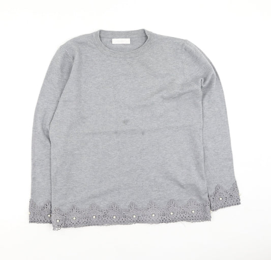 melody Womens Grey  Cotton Pullover Sweatshirt Size S