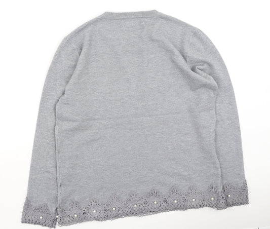 melody Womens Grey  Cotton Pullover Sweatshirt Size S