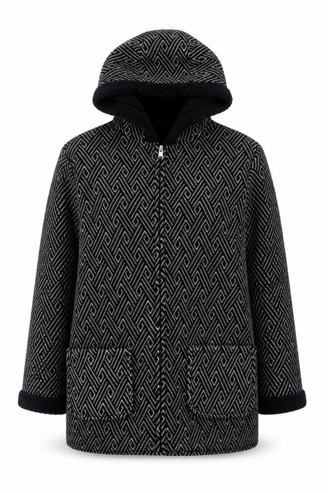 Bonmarché Womens Black Geometric Jacket Size S Zip
