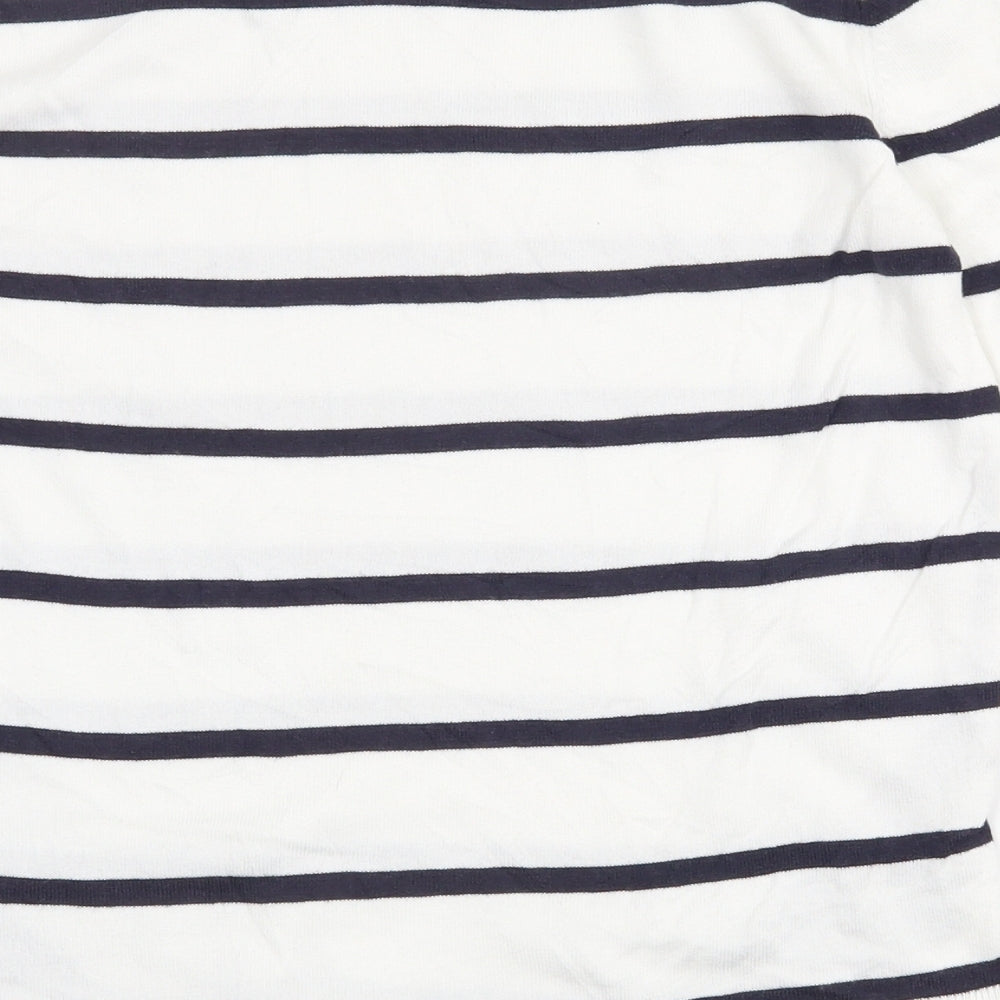 Marks and Spencer Womens White Crew Neck Striped Cotton Pullover Jumper Size 8