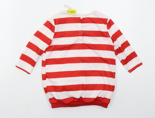 George Boys Red Striped Polyester Basic T-Shirt Size 5-6 Years Crew Neck Pullover - Burts Burgers Fancy Dress Top