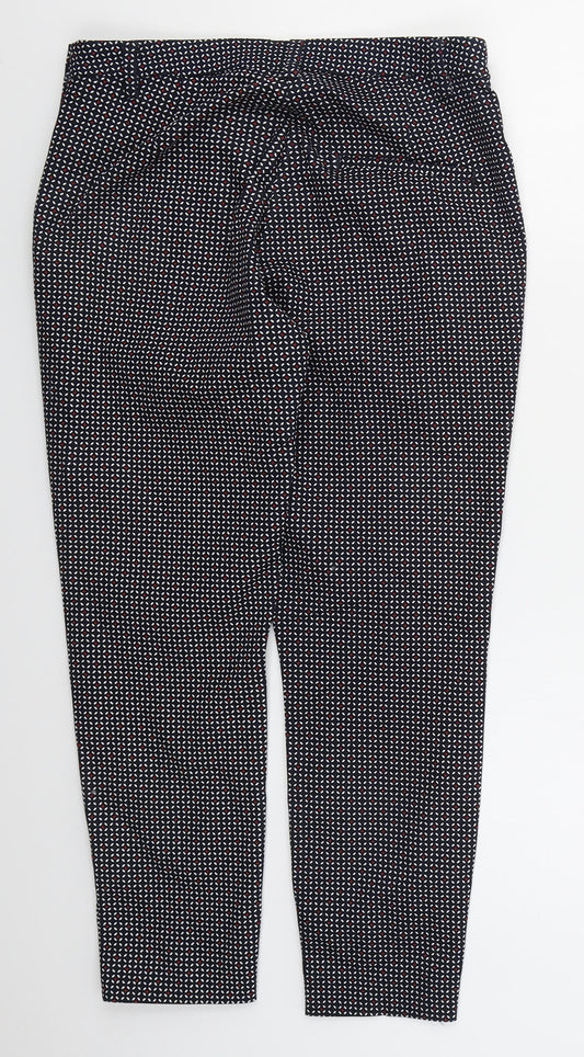 H&M Womens Blue Geometric Cotton Trousers  Size 10 L25 in Regular Zip